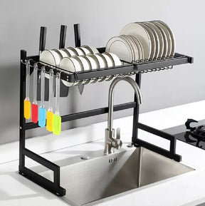 Escorredor de Louça Preto - Aço Inoxidável 65cm Organizador Louça