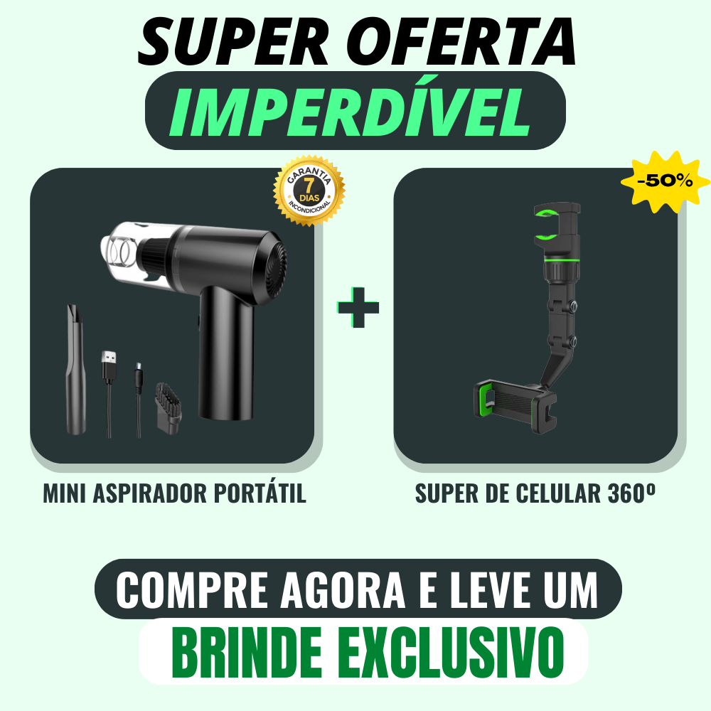 MINI ASPIRADOR DE PÓ + SUPORTE UNIVERSAL 360º (ÚLTIMAS UNIDADES)