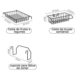 Escorredor de Louça Preto - Aço Inoxidável 65cm Organizador Louça